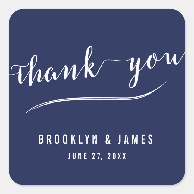 Navy Blue Modern Thank You Wedding Stickers (Front)