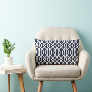 Navy Blue Modern Trellis Pattern Lumbar Pillow