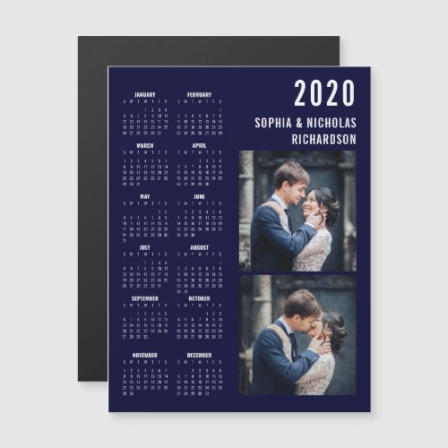 Navy Blue Modern Two Photo 2020 Calendar Magnet