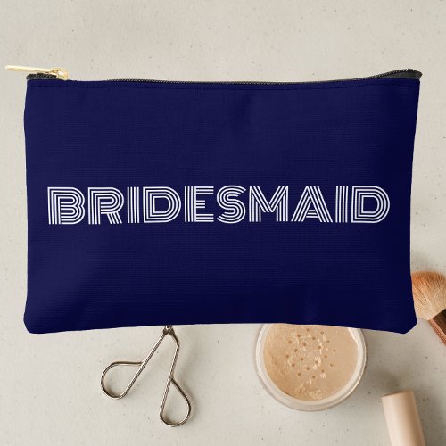 Navy Blue Modern Typography Bridesmaid Accessory Pouch