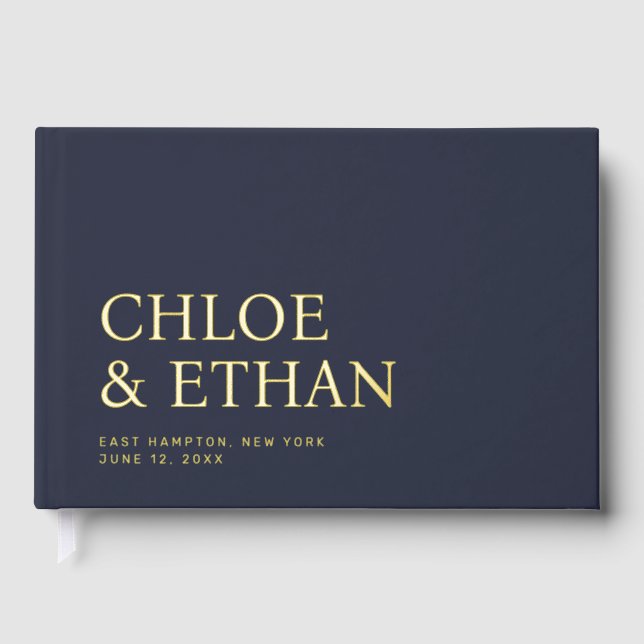 Navy Blue Modern Wedding Foil Guest Book (Front)