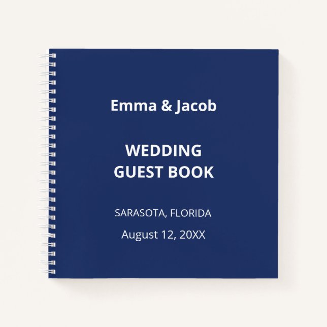 Navy Blue Modern Wedding Guest Book (Front)