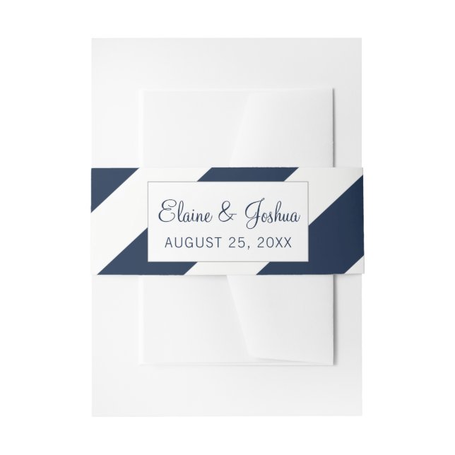 Navy Blue Modern Wedding invites belly band (Front Example)