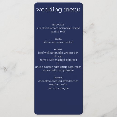 Navy Blue Modern Wedding Menu