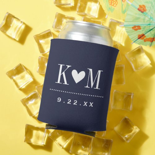 Navy Blue Modern Wedding Monogram Can Cooler