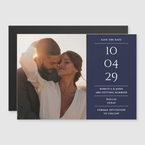 Navy Blue Modern Wedding Photo Save The Date Magnetic Invitation