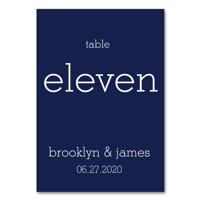 Navy Blue Modern Wedding Table Numbers (Front)