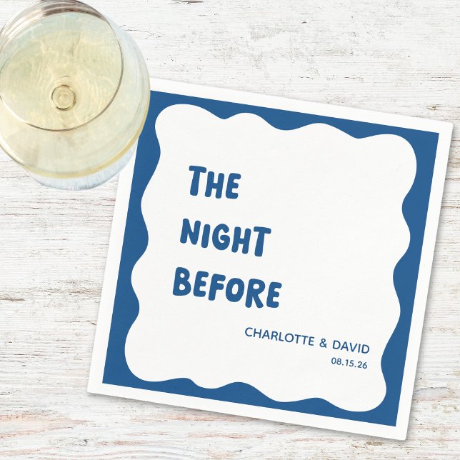 Navy Blue Modern Welcome Party Rehearsal Dinner Napkins (These bold, coastal, navy blue napkins add a breezy touch to 'The Night Before' rehearsal dinner.)