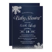 Navy Blue Modern Winter Snowflakes Baby Shower Invitation