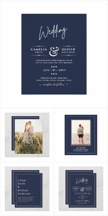 Navy Blue Budget Wedding Invitations - Monochrome
