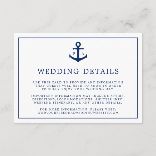 Navy Blue Monogram Anchor Nautical Wedding