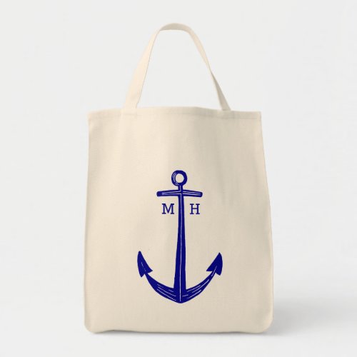 Navy Blue Monogram Anchor Tote Bag