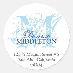 Navy blue monogram antique grunge address label