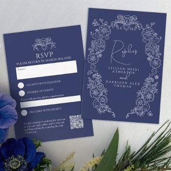 Navy Blue Monogram Blossom Rsvp Wedding by mylittleedenweddings at Zazzle