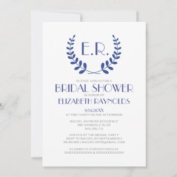 Navy Blue Monogram Bridal Shower Invitations by topinvitations at Zazzle