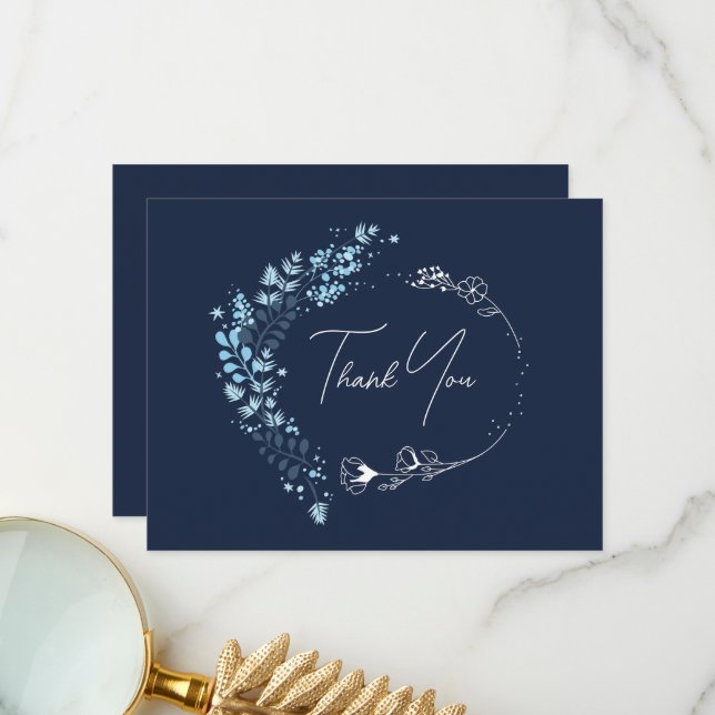 Navy Blue Monogram Bridal Shower Thank You Card (Front/Back In Situ)