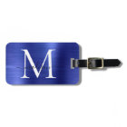 Navy Blue Monogram Brushed Metal Girly Script Name