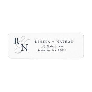 Navy Blue Monogram Couples Return Address Label