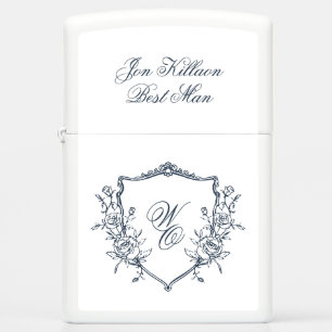 navy blue Monogram Crest Classic Elegant Wedding Zippo Lighter