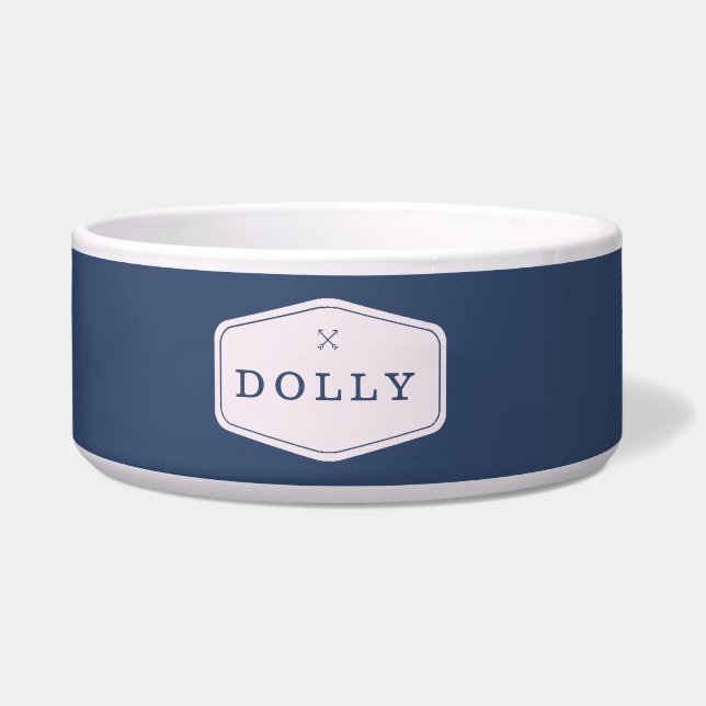 Navy Blue Monogram Dog Bowl (Front)