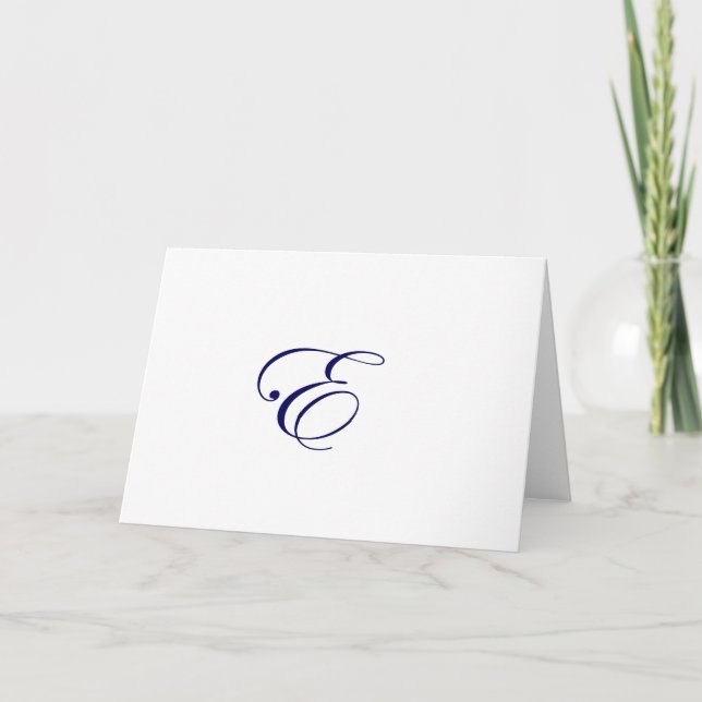 Navy Blue Monogram E Note Card (Front)