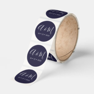 Navy Blue Monogram Elegant Wedding Classic Round Sticker