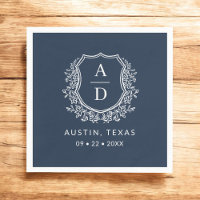 Navy Blue Monogram Floral Wedding Crest