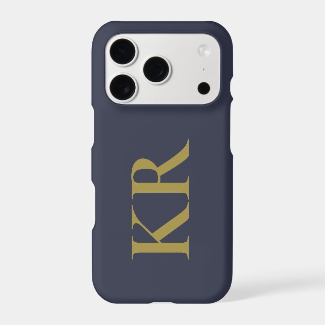 Navy Blue Monogram Gold Initials Minimalist Men  iPhone Case (Back)