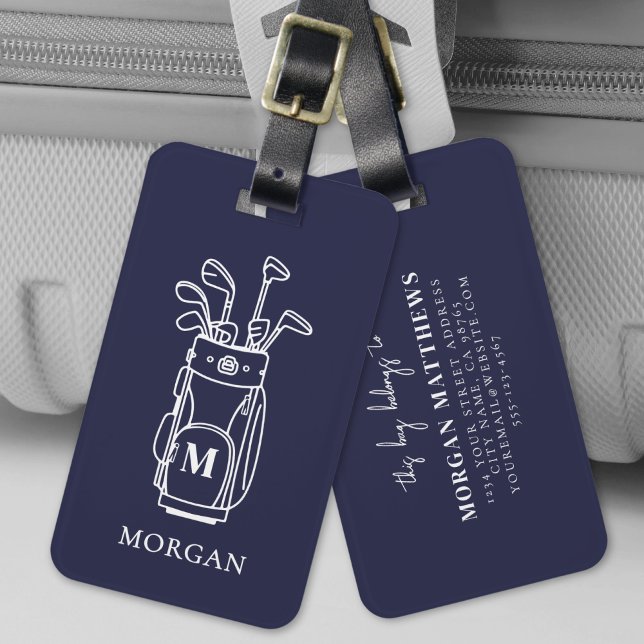 Navy Blue Monogram Golf Bag Luggage Tag (Navy Blue Monogram Golf Bag Luggage Tag)