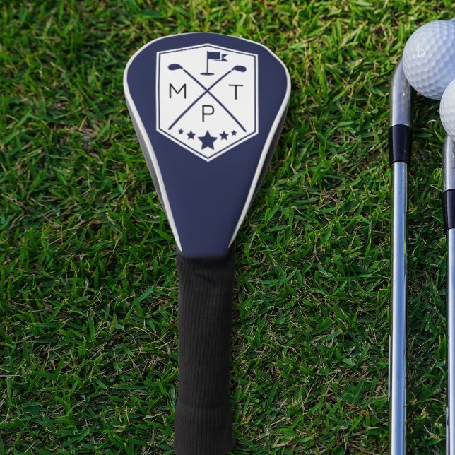 Navy Blue Monogram Golf Club Name Personalized Golf Head Cover (Creator Uploaded)