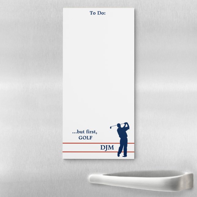 Navy Blue Monogram Golfer Magnetic Notepad (In Situ)
