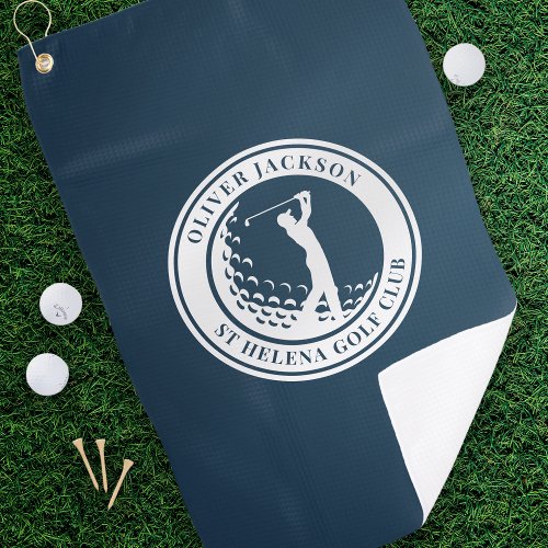Navy Blue Monogram Golfer Swing Golf Towel