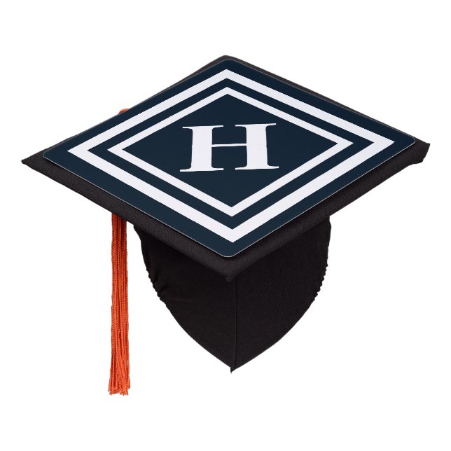 Navy Blue Monogram Graduation Cap Topper (Angled)