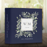 Navy Blue Monogram Greenery Wedding Photo Album 3 Ring Binder<br><div class="desc">Botanical watercolor greenery monogram initials navy blue wedding photo binder. Personalize with your monogram initials,  special date,  and name to create a beautiful elegant binder that is unique to you. Designed by Thisisnotme©</div>