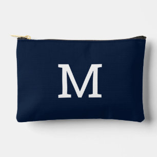 Navy Blue Monogram Initial Accessory Pouch Bag