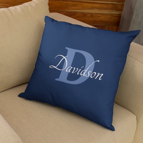 Navy Blue Monogram Initial Family Name Home Decor Throw Pillow