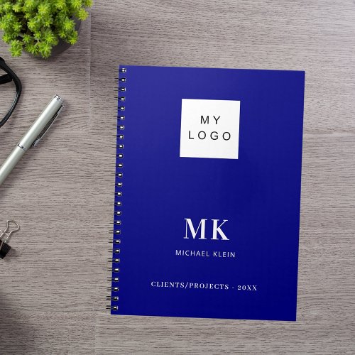 Navy blue monogram initials business notebook