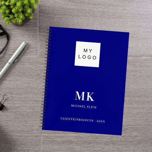 Navy blue monogram initials business notebook