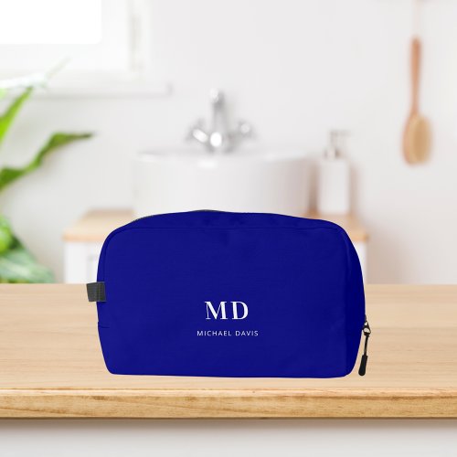 Navy blue monogram initials name dopp kit