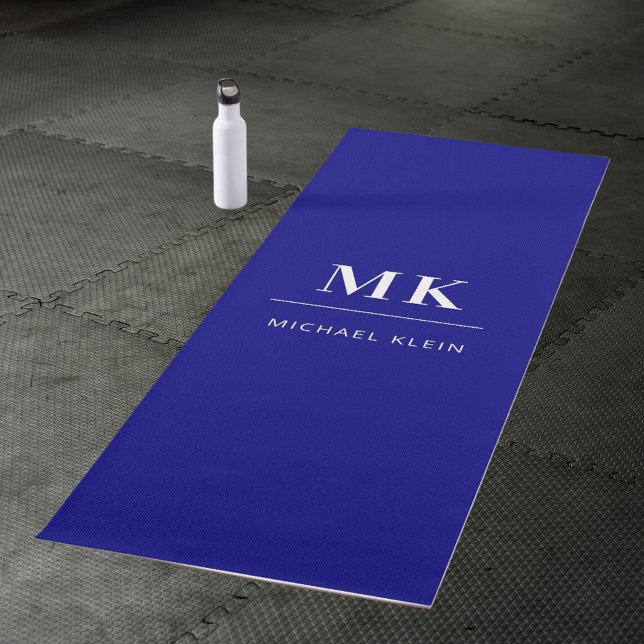 Navy blue monogram initials name yoga mat (Creator Uploaded)