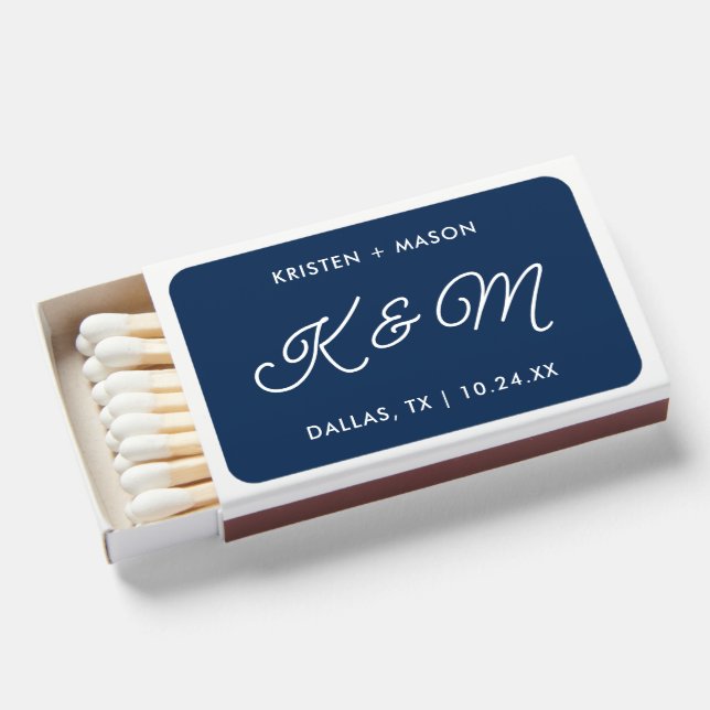 Navy blue Monogram Initials Wedding Personalized  Matchboxes (Front Open)