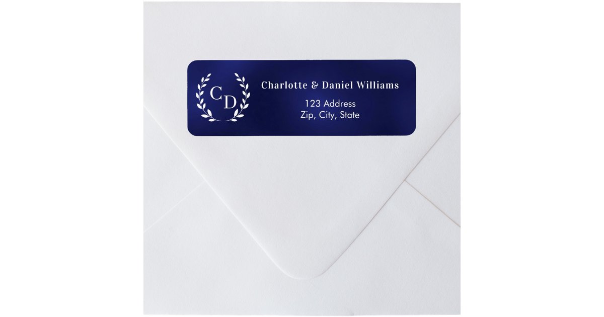 Navy blue monogram initials wreath return address label | Zazzle