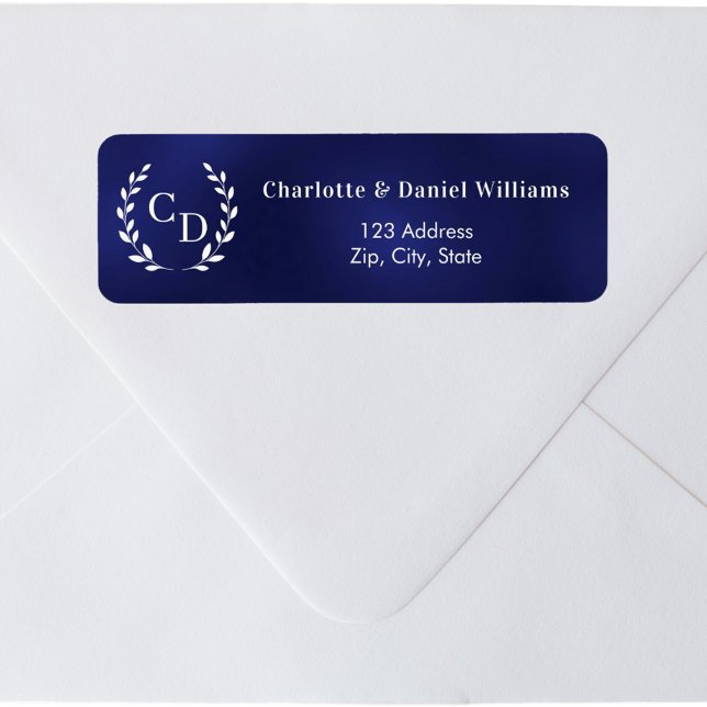 Navy blue monogram initials wreath return address label (Creator Uploaded)