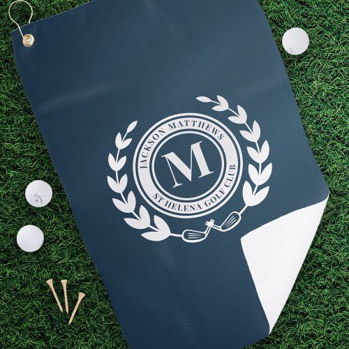 Navy Blue Monogram Laurel Wreath Golf Towel