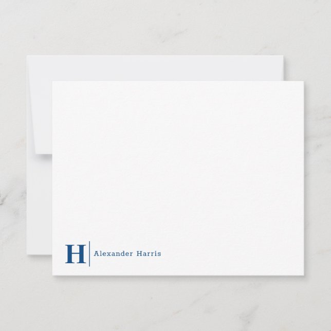 Navy Blue Monogram Line Modern Simple Business Note Card (Front)