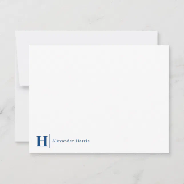 Navy Blue Monogram Line Modern Simple Business Note Card | Zazzle