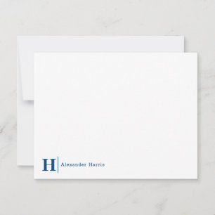 Navy Blue Monogram Line Modern Simple Business Note Card