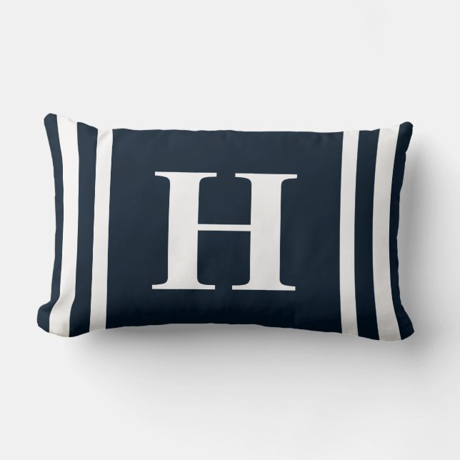 Navy Blue Monogram Lumbar Pillow (Front)