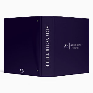 Navy Blue Monogram Modern Minimal Design 3 Ring Binder