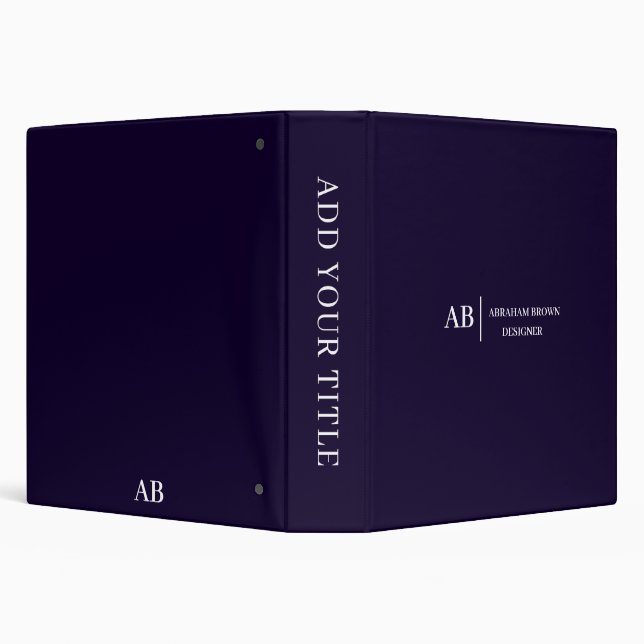 Navy Blue Monogram Modern Minimal Design 3 Ring Binder (Background)